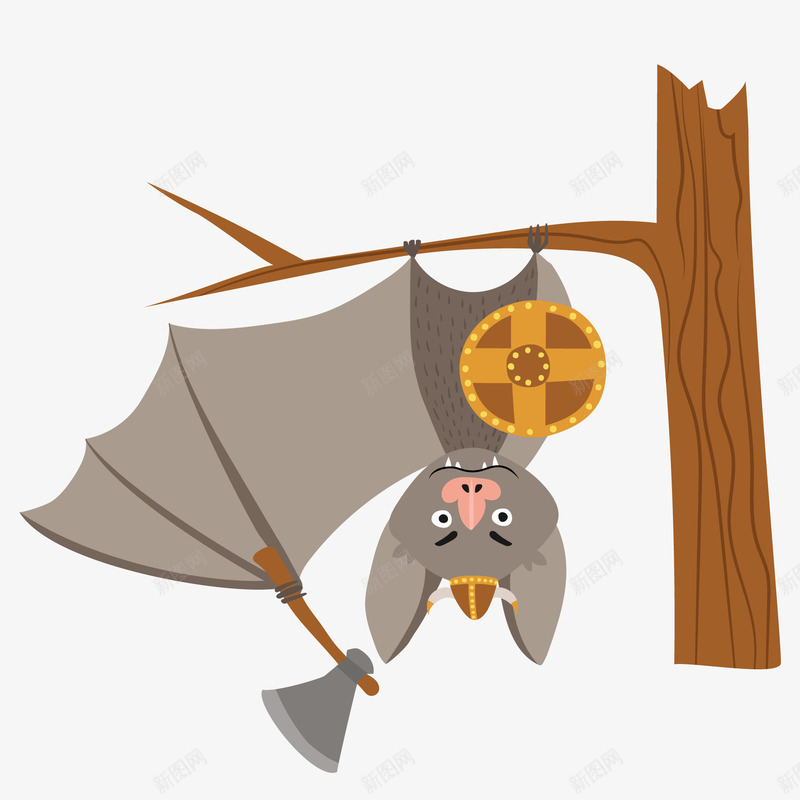 卡通拿着武器的蝙蝠矢量图ai免抠素材_88icon https://88icon.com 动物设计 卡通 拿着武器 树枝上 蝙蝠 矢量图