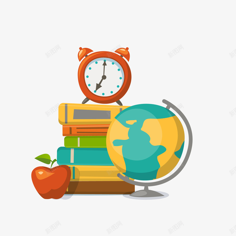 手绘卡通学习文具矢量图eps免抠素材_88icon https://88icon.com png免抠图 创意 卡通 地球仪 学习 手绘 时尚 笔记本 苹果 记事本 闹钟 矢量图