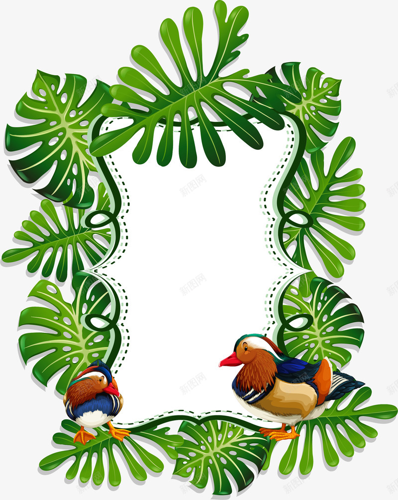 绿色芭蕉树叶标题框矢量图eps免抠素材_88icon https://88icon.com 彩色小鸟 树叶标题框 矢量素材 芭蕉叶 矢量图