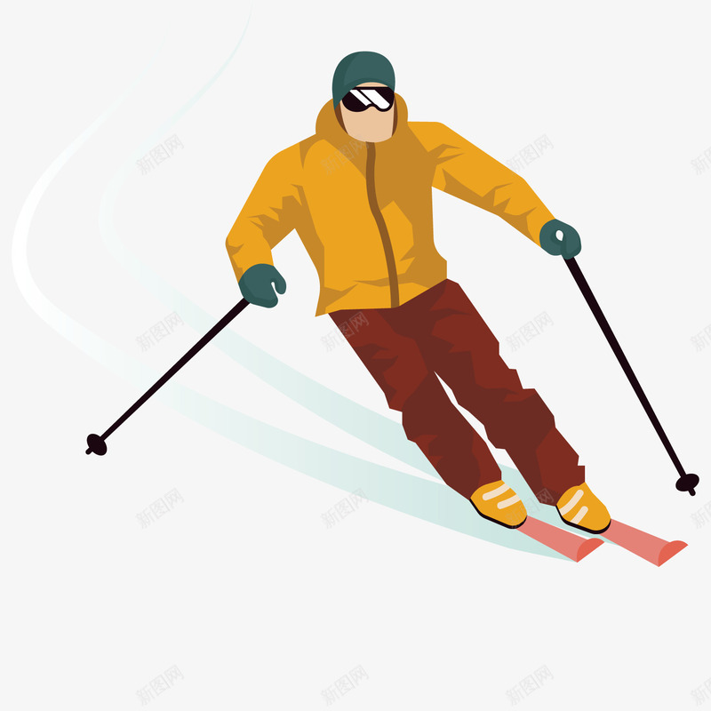 男子滑雪矢量图ai免抠素材_88icon https://88icon.com 冬季 滑雪 运动 黄色外套 矢量图