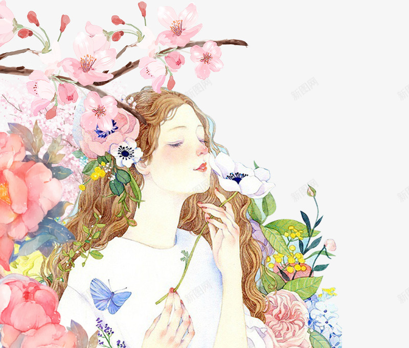 盛夏手绘画与女孩装饰psd免抠素材_88icon https://88icon.com 处暑 夏天 夏季 小清新 炎热夏天 盛夏