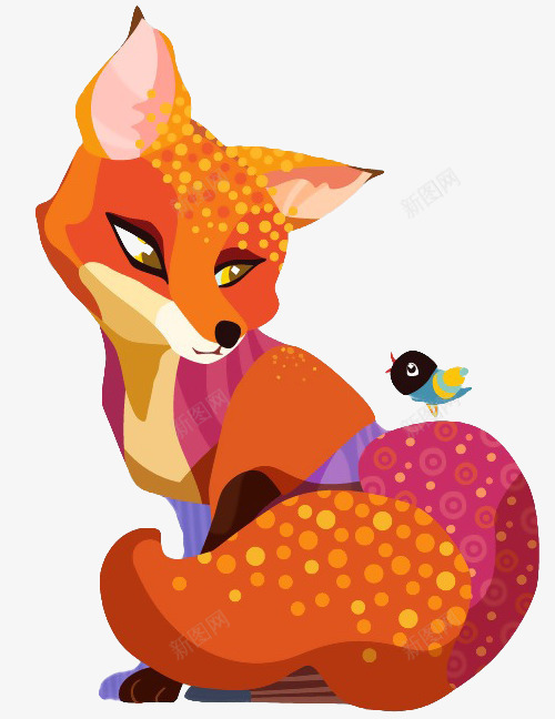 狐狸和小鸟png免抠素材_88icon https://88icon.com 五颜六色 动物 卡通 小鸟 手绘 狐狸