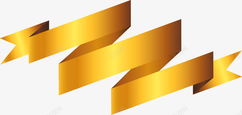 折叠金色条幅png免抠素材_88icon https://88icon.com 弯曲条幅 折叠条幅 金色丝带 金色光晕 金色条幅 金色横条