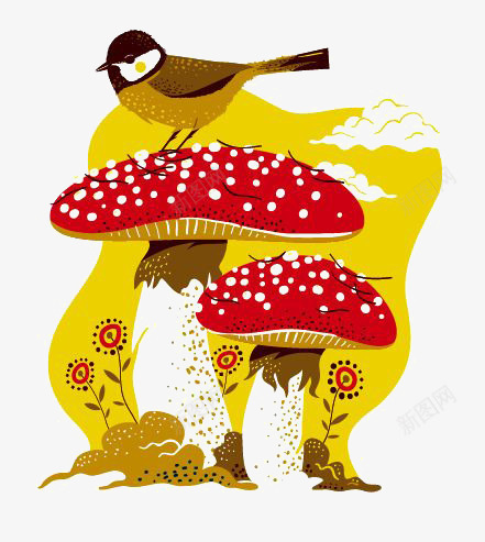 红蘑菇png免抠素材_88icon https://88icon.com 儿童插画 动物 卡通蘑菇 小鸟 梦幻童话 红菇 蘑菇