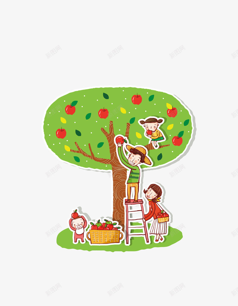 摘苹果psd免抠素材_88icon https://88icon.com 家人 摘水果 摘苹果 爬树