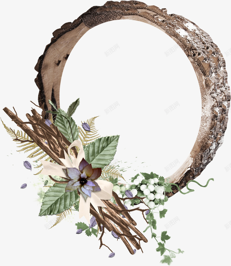 树皮相框png免抠素材_88icon https://88icon.com 叶子 圆环 枝叶 树枝 树皮