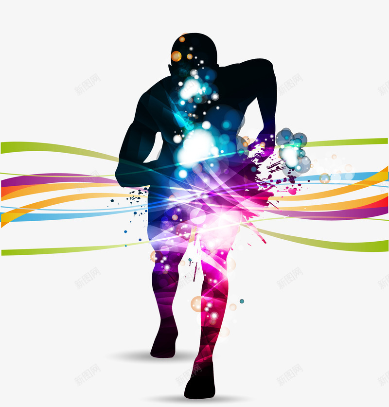七彩背景运动员png免抠素材_88icon https://88icon.com 人物剪影 光晕 奔跑姿势 炫彩七彩