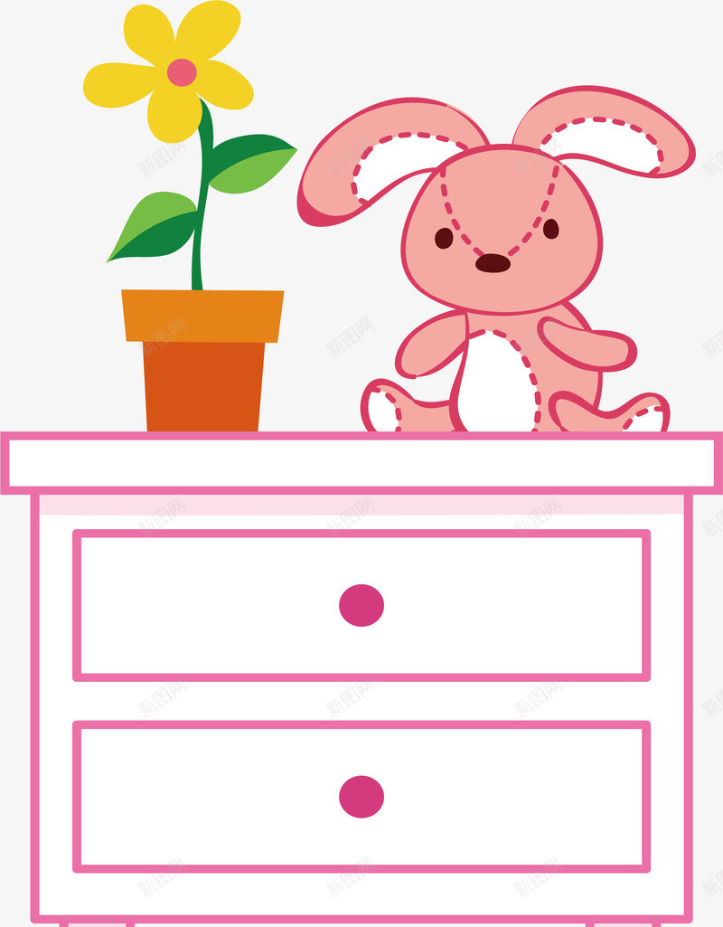 柜子上的玩具和花盆png免抠素材_88icon https://88icon.com 卡通 小熊 柜子 玩具 花盆