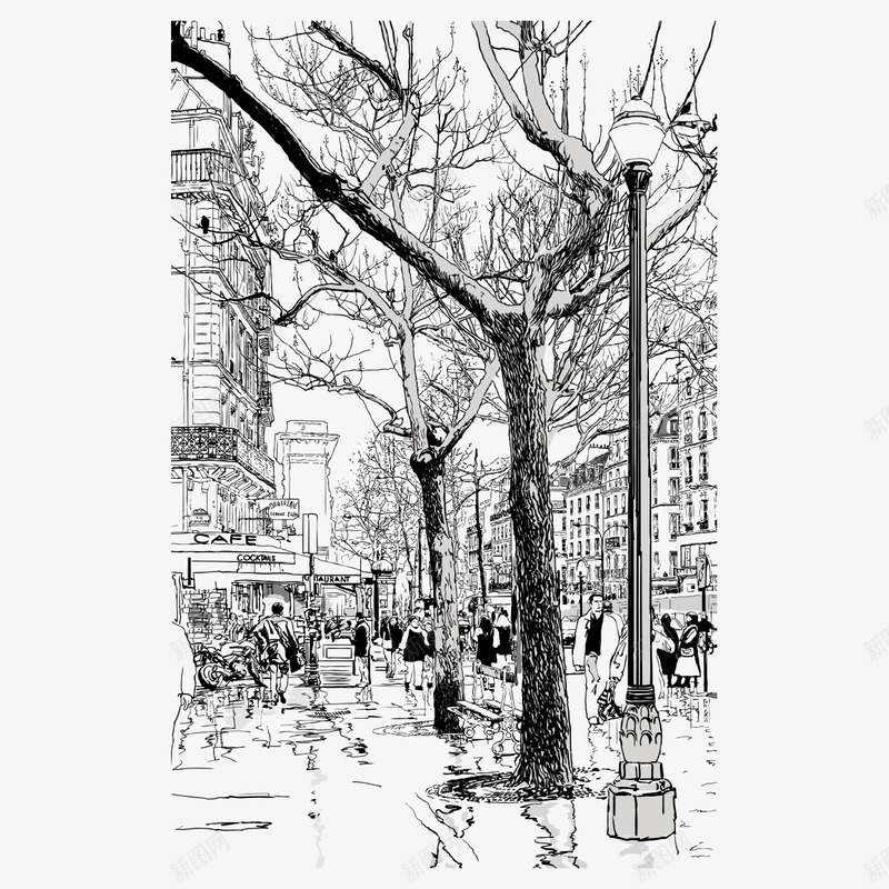 冬季城市街道插画png免抠素材_88icon https://88icon.com 冬季 城市 建筑 手绘 手绘街 树木 楼房 水彩路灯 素描 素描街景 线稿 行人 街道 路灯 风光 风景