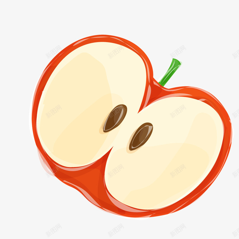 卡通手绘红色半个苹果png免抠素材_88icon https://88icon.com 半个 卡通 手绘 红色 苹果