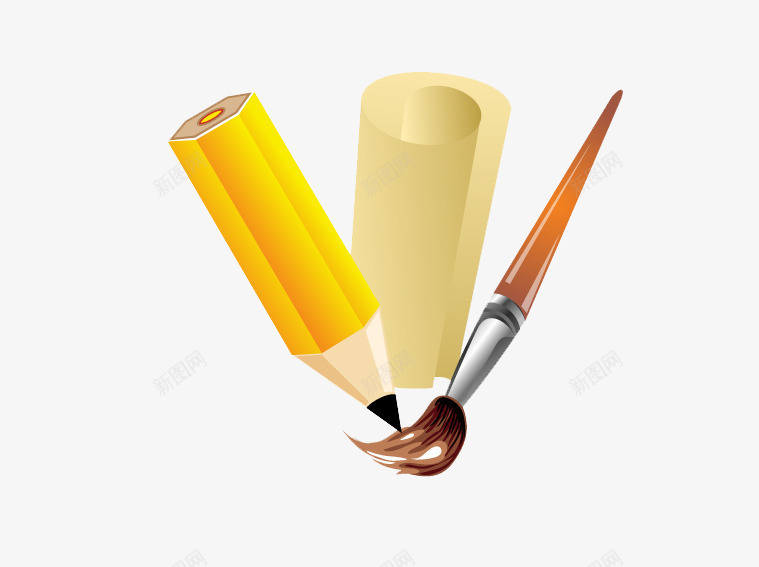 画笔和毛笔组合png免抠素材_88icon https://88icon.com 毛笔 画笔 矢量铅笔 纸笔 铅笔