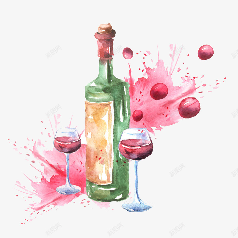 酒瓶和酒杯png免抠素材_88icon https://88icon.com 喷溅的红酒 矢量装饰 装饰 酒杯 酒瓶