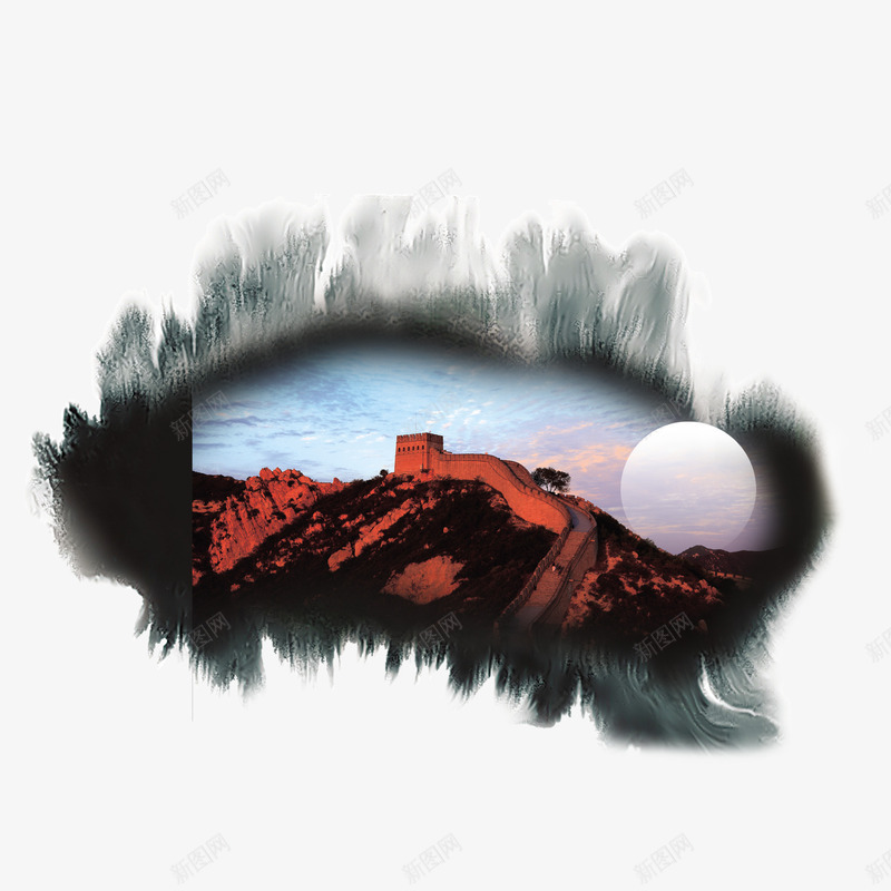 炫酷的水墨png免抠素材_88icon https://88icon.com 墨迹 红色 长城 黑色