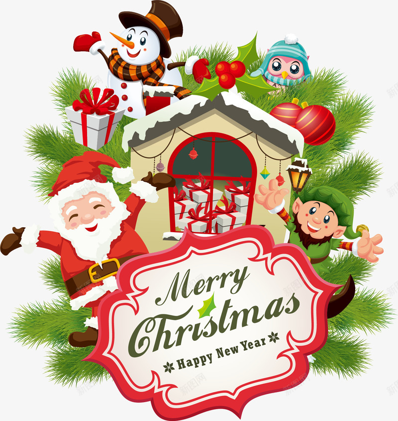 冬季圣诞老人松枝装饰矢量图ai免抠素材_88icon https://88icon.com Christmas Merry 圣诞快乐 圣诞老人 圣诞节 圣诞装饰 雪人 矢量图