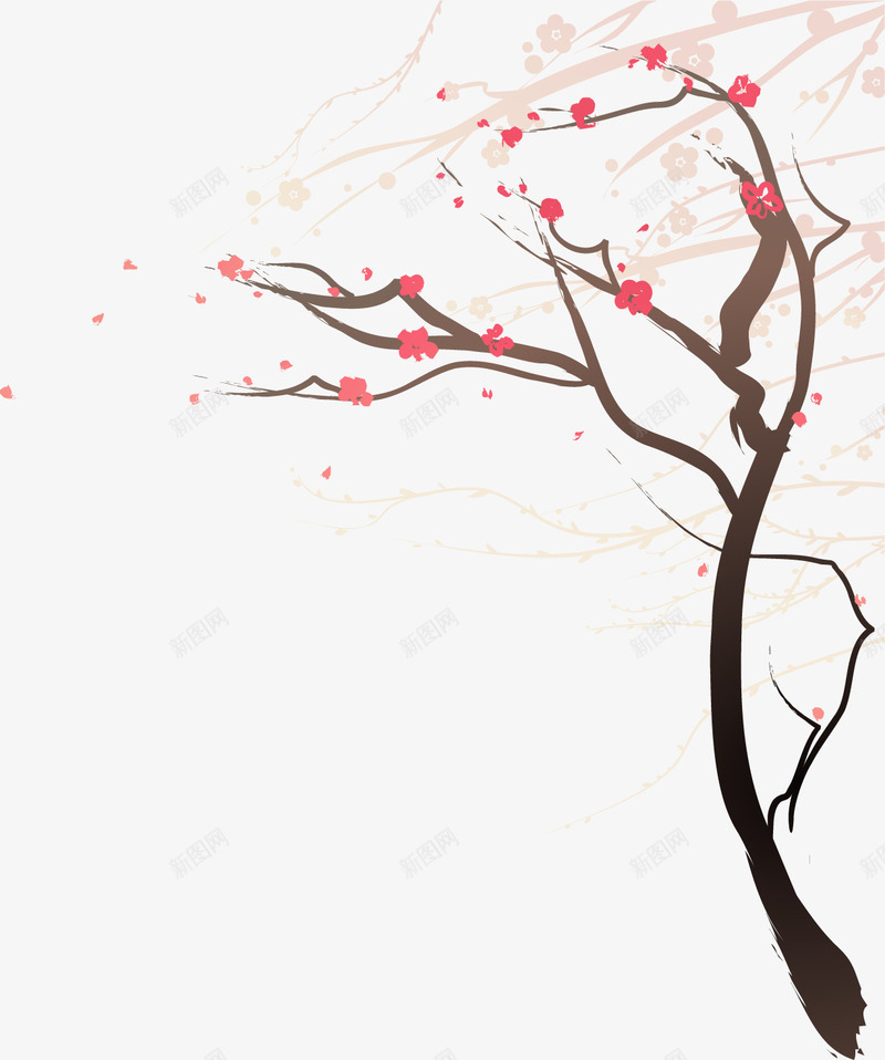 手绘梅花枝png免抠素材_88icon https://88icon.com 冬季 手绘 梅花枝