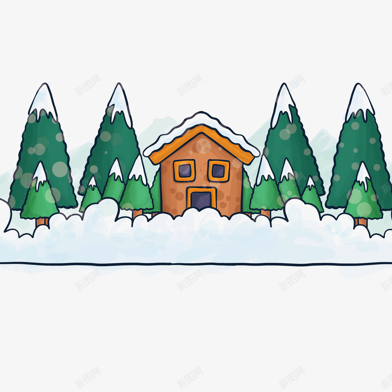 手绘冬季背景与房屋树木png免抠素材_88icon https://88icon.com 冬季 房屋 树木 雪景