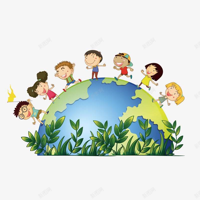 围着地球的小孩png免抠素材_88icon https://88icon.com 卡通 围着地球 小孩