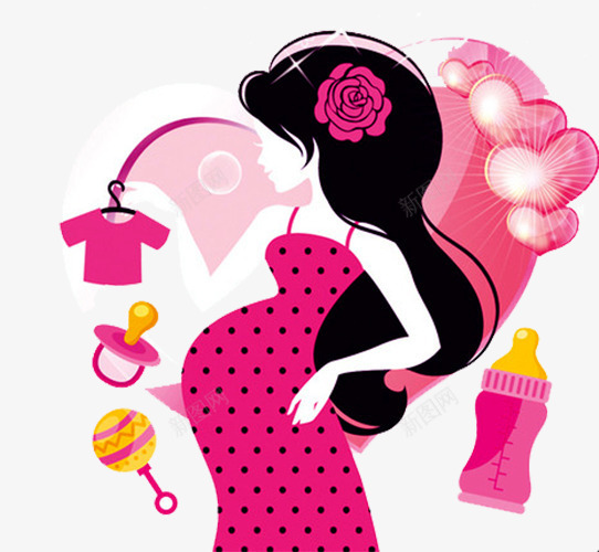 卡通孕妇插画png免抠素材_88icon https://88icon.com 奶嘴 奶瓶 孕妇 孕妇广告 孕婴 孕婴店 怀孕 母婴 爱心 花纹 衣服