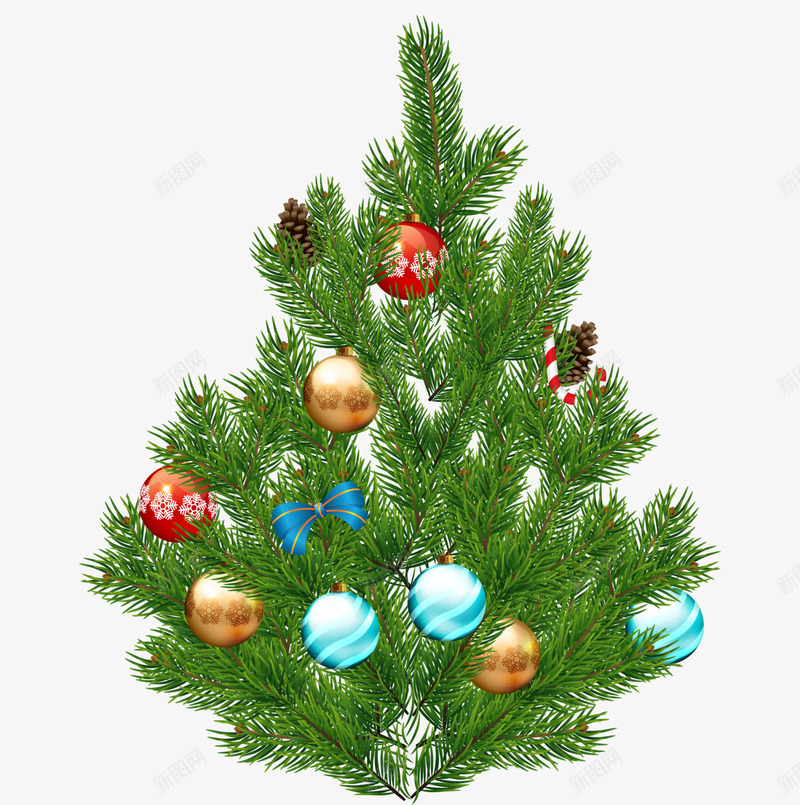 圣诞节绿色圣诞树png免抠素材_88icon https://88icon.com 圣诞球挂饰 圣诞节 多彩圣诞球 拐杖糖果 松叶装饰 绿色圣诞树