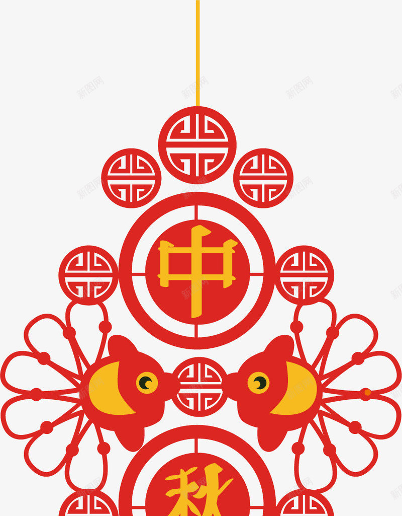 红色吊坠矢量图ai免抠素材_88icon https://88icon.com 中国风 印花 吊坠 对称 小鱼 手绘 红色 翅膀 矢量图
