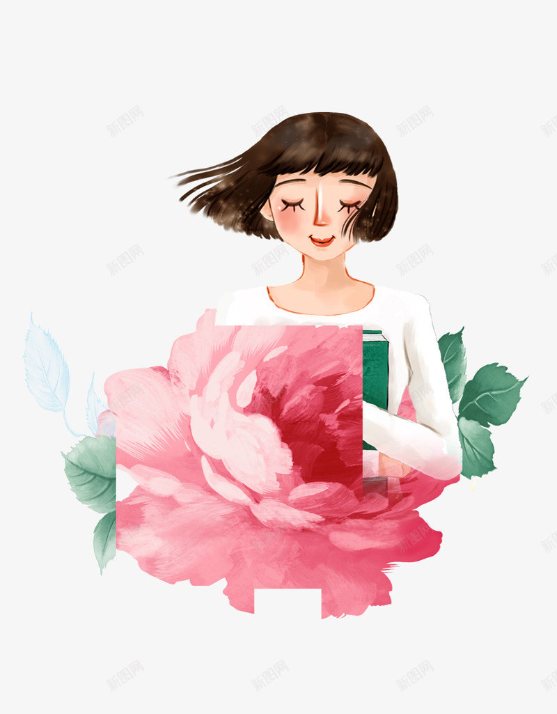 淘宝美妆店铺元素psd免抠素材_88icon https://88icon.com 牡丹花女孩子绿叶