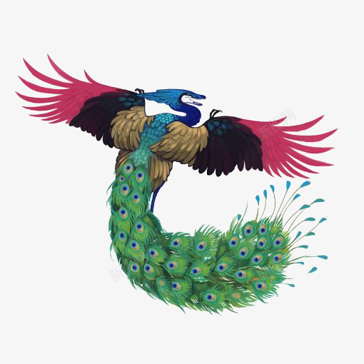 孔雀开屏png免抠素材_88icon https://88icon.com 中国风 儿童贴画 动物 图腾 手绘孔雀 粉色翅膀 绿色尾巴 鸟类
