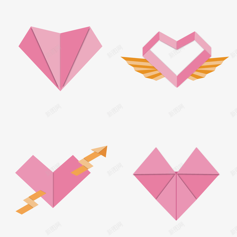 纸折的心png免抠素材_88icon https://88icon.com 一箭穿心 手工 粉色 翅膀