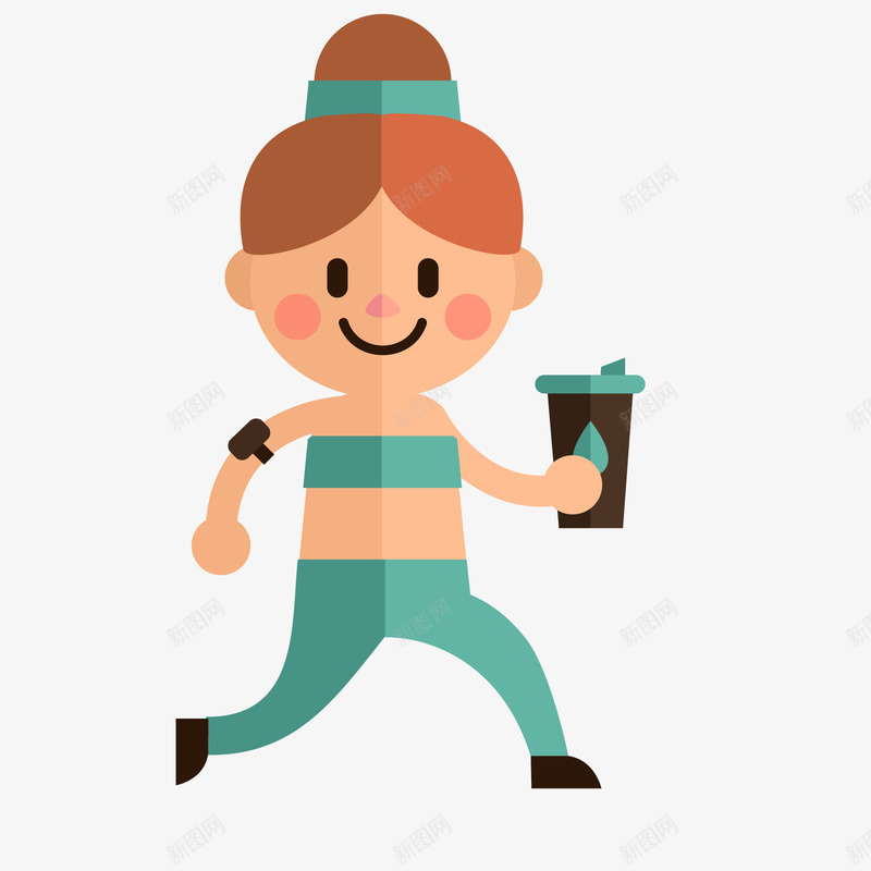 拿着饮品杯子的跑步的人物矢量图ai免抠素材_88icon https://88icon.com 人物设计 卡通 女性人物 扁平化 跑步 饮品 矢量图