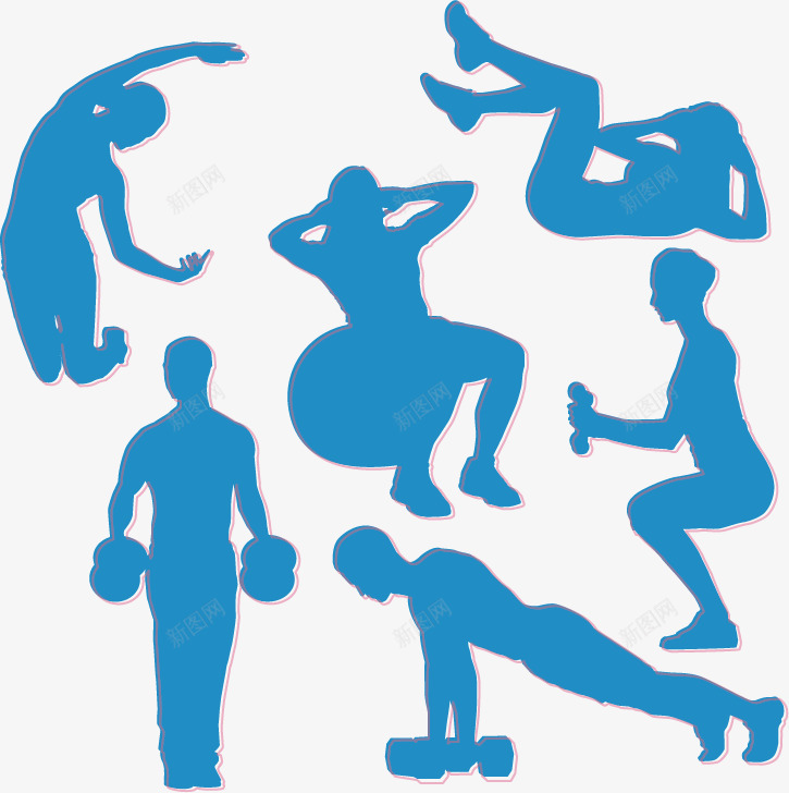 蓝色健身人物剪影png免抠素材_88icon https://88icon.com 人物剪影 健身 女性 男性 蓝色剪影 运动 锻炼