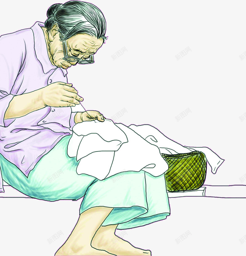 手绘年迈母亲人物缝补衣服png免抠素材_88icon https://88icon.com 人物 年迈 母亲 缝补 衣服