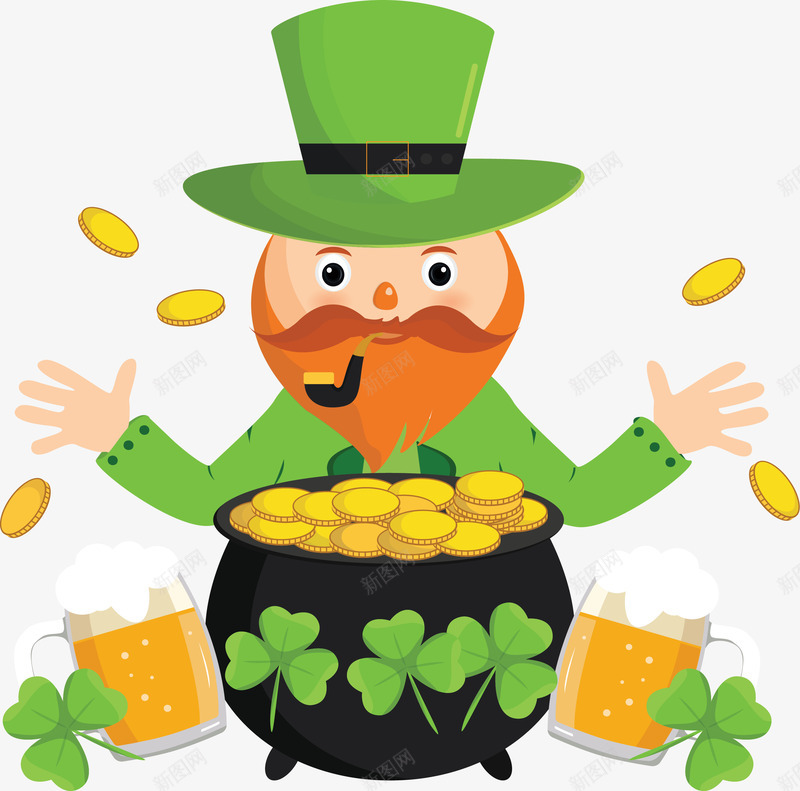 喝啤酒发金币的人矢量图ai免抠素材_88icon https://88icon.com 发金币 发钱 喝啤酒 喝酒 满满的金币 矢量png 矢量图