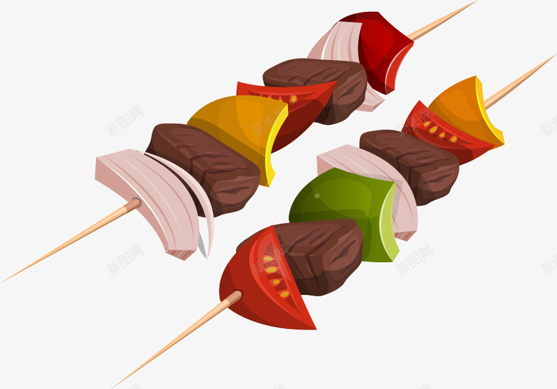 蔬菜与肉串矢量图ai免抠素材_88icon https://88icon.com 卡通肉串 烤肉串 矢量图 矢量肉串 肉串 菜类图片 蔬菜