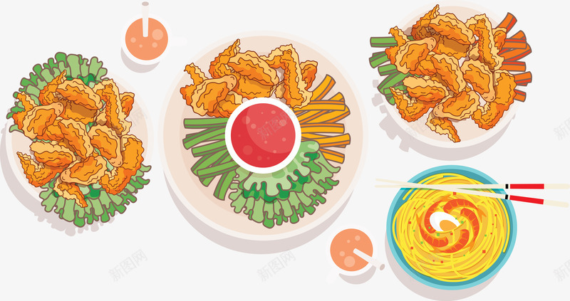 炸鸡啤酒png免抠素材_88icon https://88icon.com 一桌饭菜 聚餐 蔬菜 金色 面条