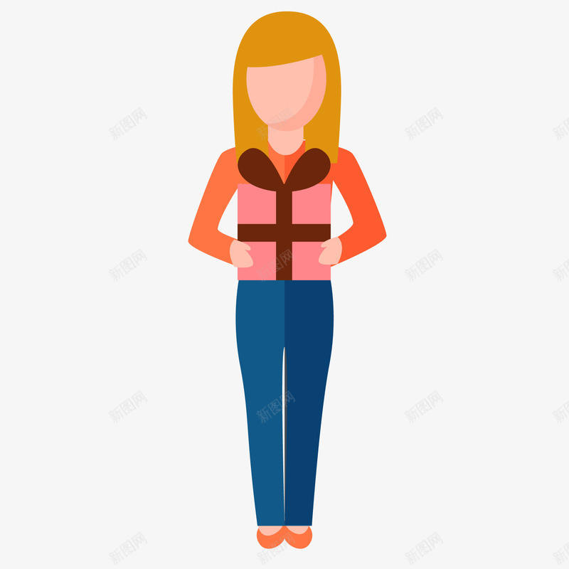 拿着礼物的女性人物矢量图ai免抠素材_88icon https://88icon.com 人物设计 卡通 女性人物 扁平化 拿着礼物 矢量图