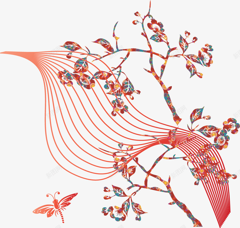 手绘复古花枝矢量图ai免抠素材_88icon https://88icon.com 复古花枝 手绘 曲线 矢量图