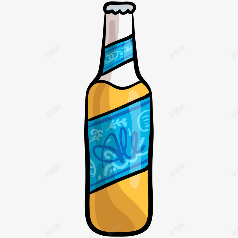 卡通手绘一杯啤酒png免抠素材_88icon https://88icon.com 一瓶啤酒 创意 动漫动画 卡通手绘 蓝色的 酒瓶