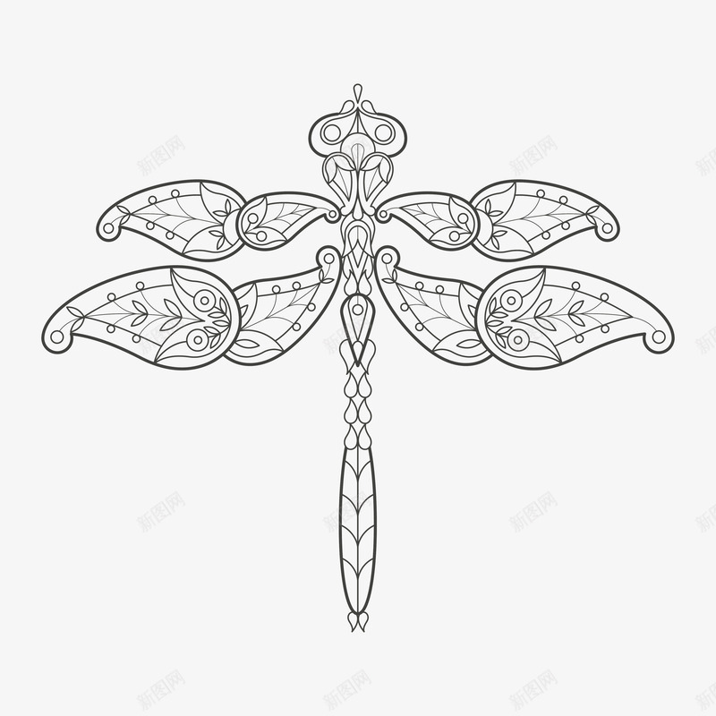 蜻蜓黑白图腾线稿矢量图eps免抠素材_88icon https://88icon.com 动物 古代图腾 图腾 矢量图 精致 线条 线稿 美丽 翅膀 蜻蜓 黑白