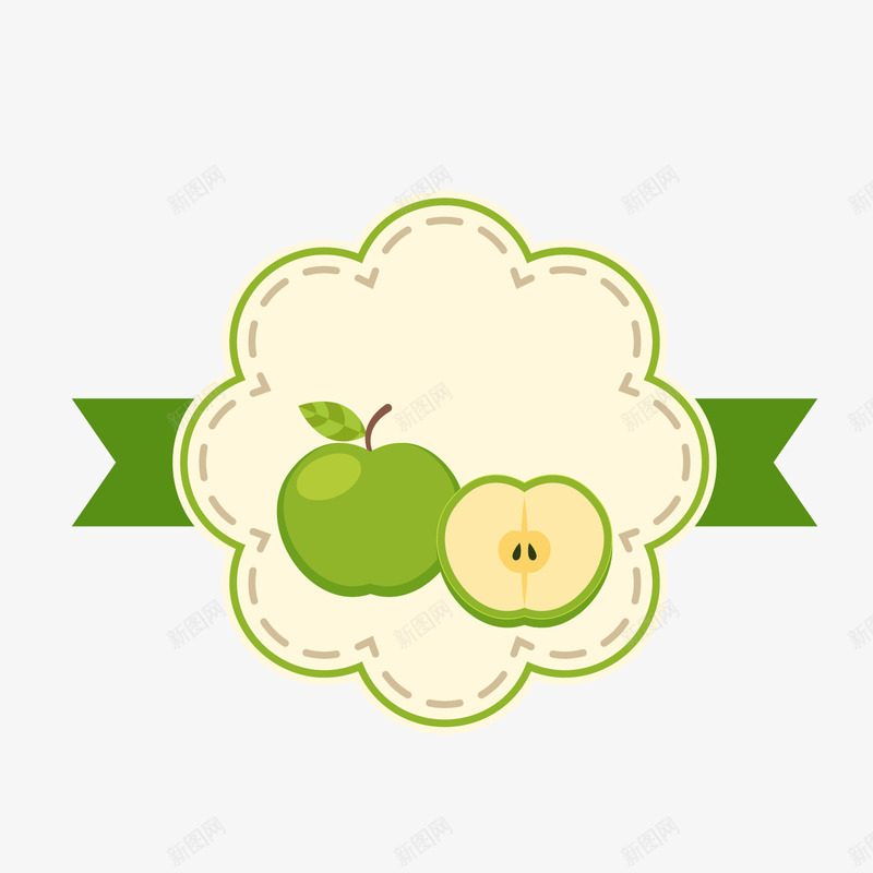 卡通绿色苹果标签png免抠素材_88icon https://88icon.com 卡通标签 绿色标签 绿色苹果 背景装饰