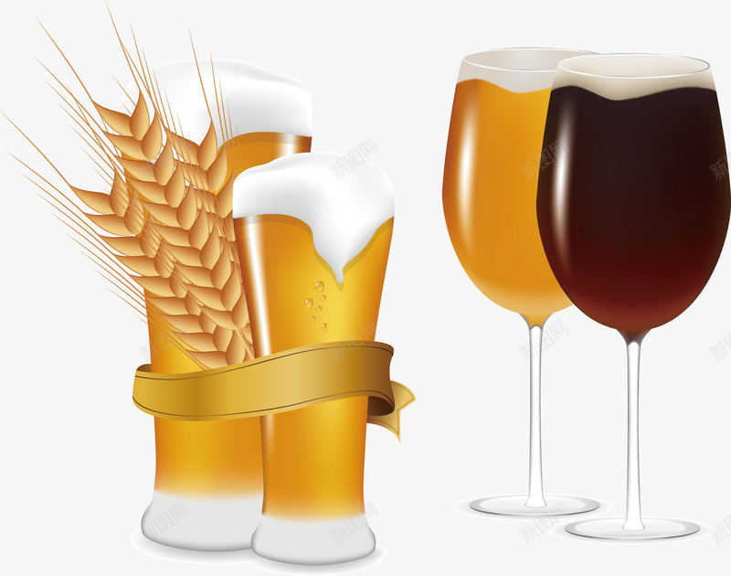 麦芽啤酒png免抠素材_88icon https://88icon.com 啤酒 金黄 高脚杯 麦芽