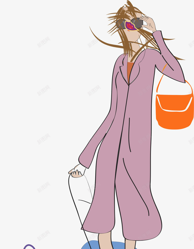 时尚女人矢量图ai免抠素材_88icon https://88icon.com 包包 女性 女汉子 行李箱 矢量图