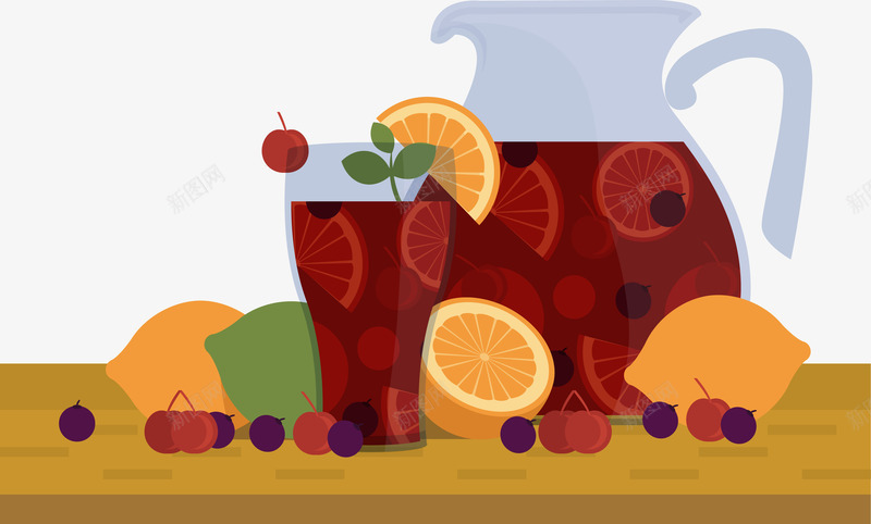 特色水果茶png免抠素材_88icon https://88icon.com 切片 创意 叶子 形状 樱桃 橘子 水壶 浸泡