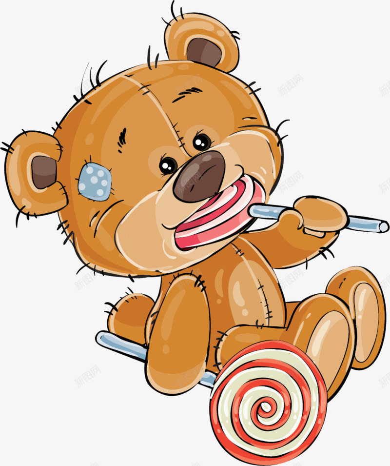 卡通可爱棕色小熊png免抠素材_88icon https://88icon.com 卡通小熊 可爱小熊 吃糖果 棒棒糖 棕色小熊 童趣