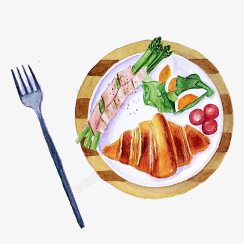 牛角面包手绘画片png免抠素材_88icon https://88icon.com 叉子 手绘美食 樱桃 牛角面包 蒜苗 面包餐