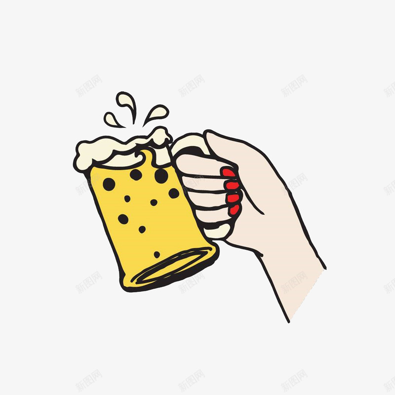卡通手拿酒杯的女士手png免抠素材_88icon https://88icon.com 卡通女士手 啤酒泡 手拿酒杯 涂指甲的手