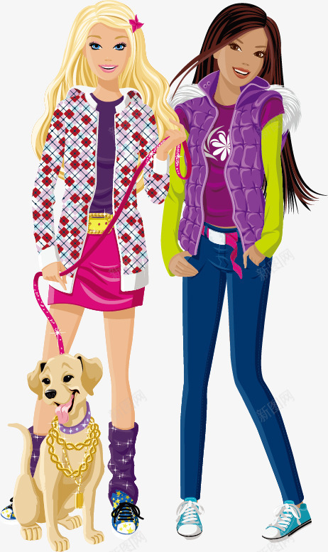 时尚女孩集矢量图ai免抠素材_88icon https://88icon.com 11 人物女孩女性时尚休闲学习读书书本小狗矢量素材 矢量图