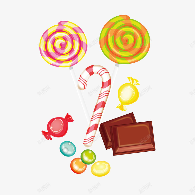 卡通手绘糖果集合矢量图ai免抠素材_88icon https://88icon.com 奶糖 巧克力 棒棒糖 矢量水果 糖果 糖片 花生糖 矢量图