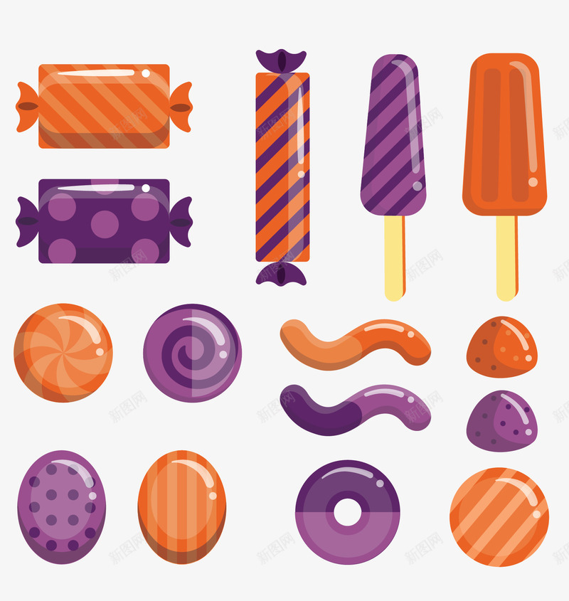 紫色橘色卡通糖果矢量图ai免抠素材_88icon https://88icon.com 儿童节 卡通糖果 橘色糖果 矢量png 糖果 紫色糖果 矢量图