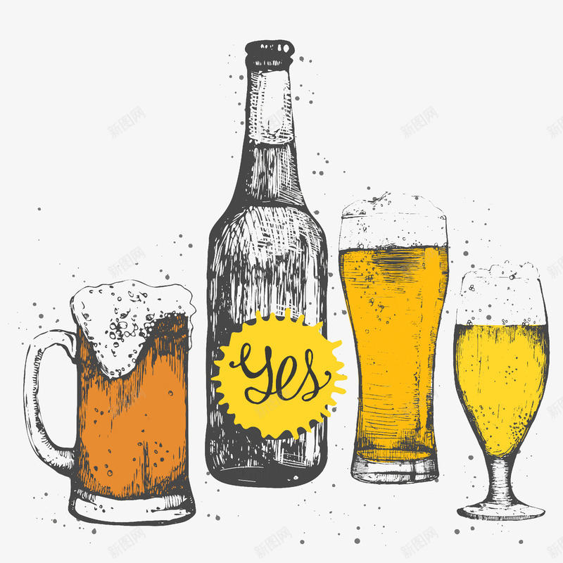啤酒狂欢png免抠素材_88icon https://88icon.com 啤酒 夏天 扎啤 溢出的啤酒 酒杯 酒瓶