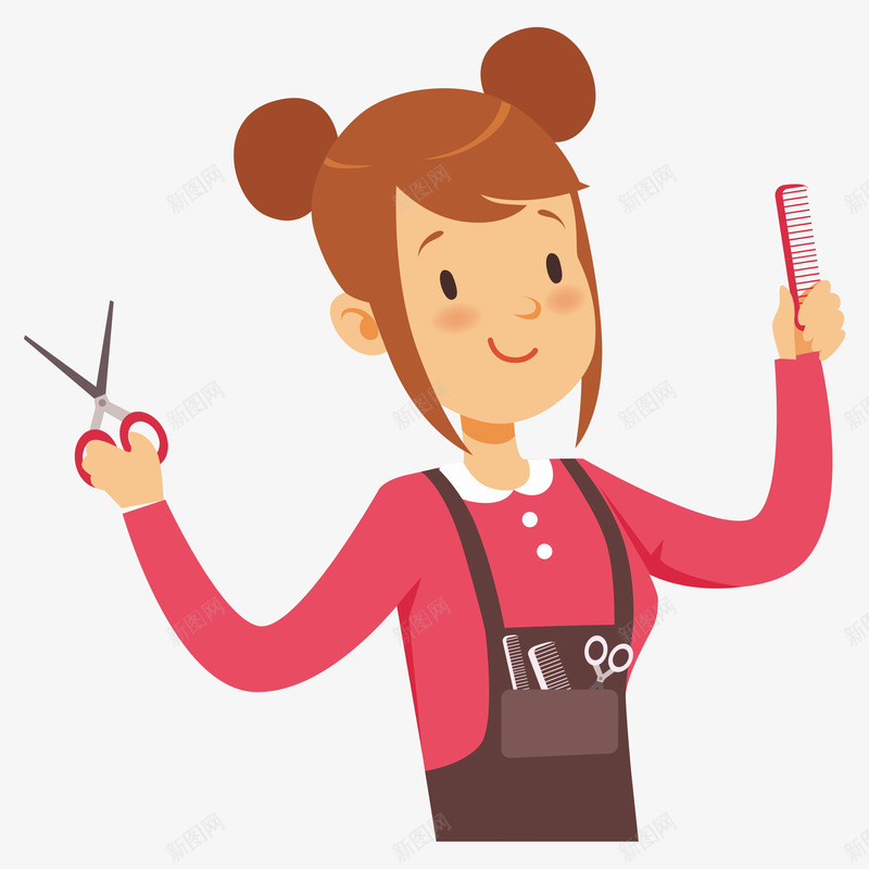 粉色卡通版的小女孩png免抠素材_88icon https://88icon.com 剪刀 动漫动画 卡通手绘 卡通理发师 小女孩 梳子 理发师 粉色衣服 装饰图