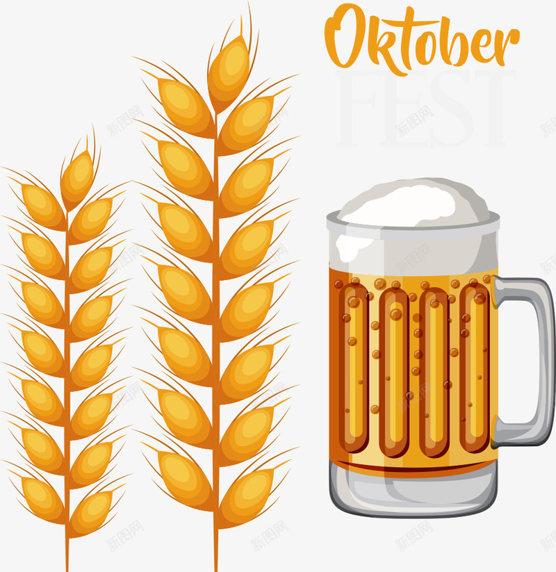 啤酒和小麦png免抠素材_88icon https://88icon.com 卡通啤酒 卡通小麦 啤酒 小麦 矢量小麦 酒杯 麦子